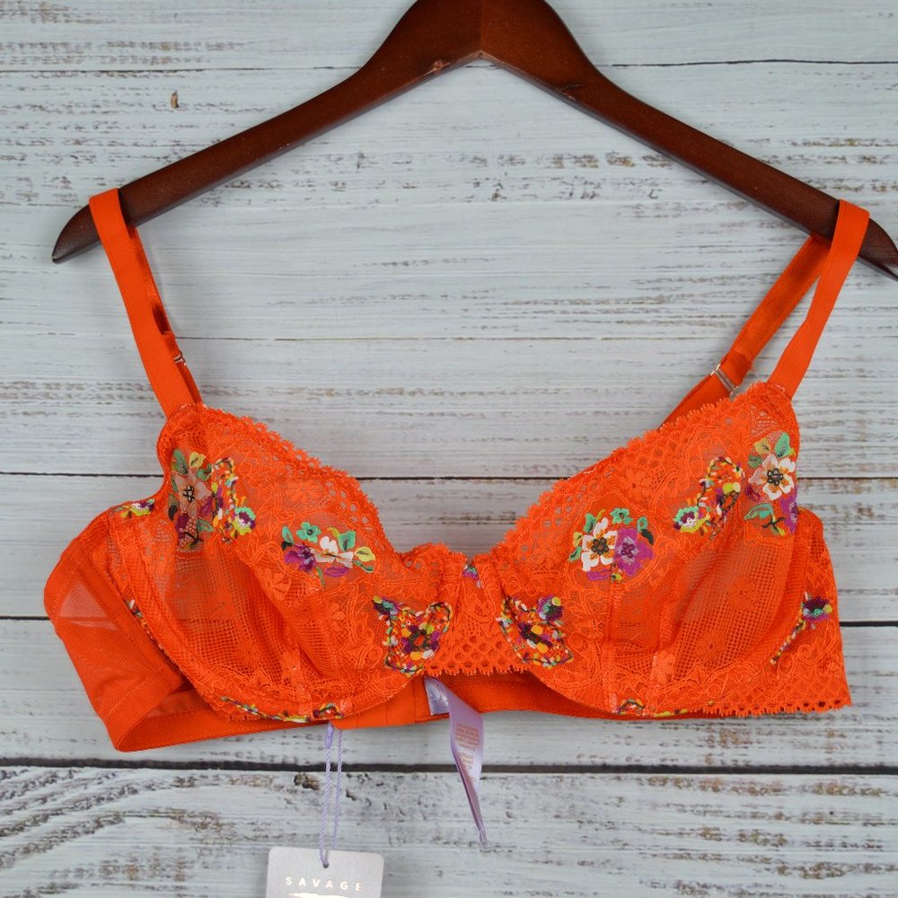 Savage X Fenty Womens Dolled Up Lace Demi Bra Spiced Orange Size 40D NWT